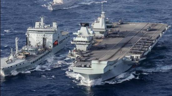 The India-UK discussions around the full electric propulsion systems will take place during the visit of UK carrier strike group led by the HMS Queen Elizabeth, Britain’s largest warship. (Twitter/@HMSQNLZ) The India-UK discussions around the full electric propulsion systems will take place during the visit of UK carrier strike group led by the HMS Queen Elizabeth, Britain’s largest warship. (Twitter/@HMSQNLZ)