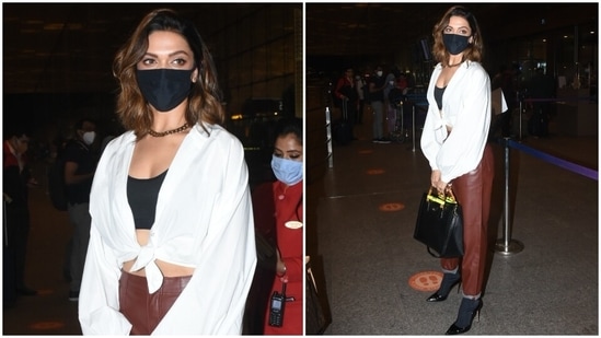 Deepika Padukone's crop shirt-leather pants with ₹3 lakh bag adds elegant  touch to airport look