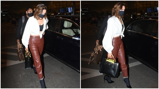 Deepika Padukone's crop shirt-leather pants with ₹3 lakh bag adds elegant  touch to airport look