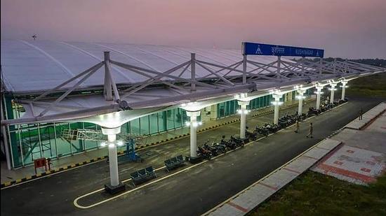 The Kushinagar International Airport will be inaugurated on Wednesday, Oct 20, 2021, with the inaugural flight landing from Colombo, whose passengers include a group of respected Buddhist monks. (PTI Photo)