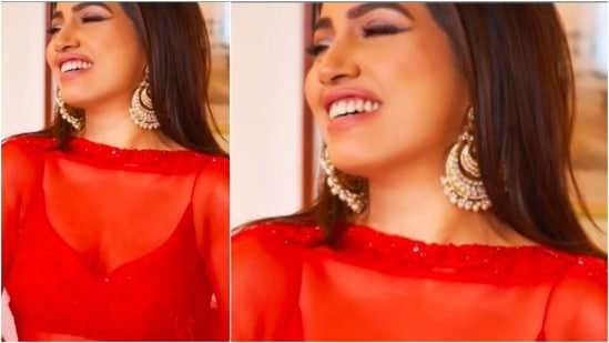 Fashionista Bhumi Pednekar sets major festive goals in red lehenga set.(Instagram/@bhumipednekar)