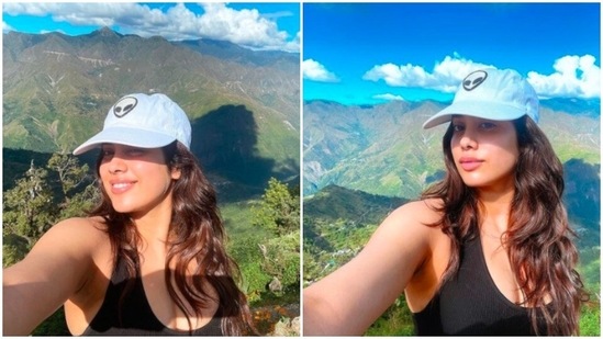 Janhvi Kapoor opted for a casual look as she takes a stroll in the hills with her BFFs. She accessorised her look with a cool white cap to beat the heat.(Instagram/@janhvikapoor)