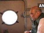 Amit Shah conducts aerial survey of rain-battered Uttarakhand. (ANI)