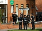 Police officers at the scene where MP David Amess was stabbed during constituency surgery in Leigh-on-Sea.