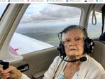 The former pilot in her 90s flies the plane for one last time. The former pilot in her 90s flies the plane for one last time.