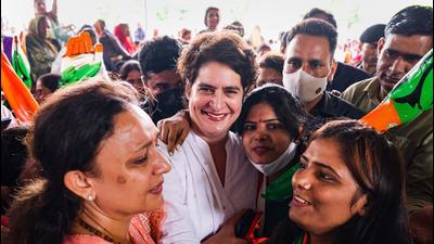 Congress general secretary Priyanka Gandhi Vadra being welcomed by party workers in Lucknow on Tuesday. (PTI) Congress general secretary Priyanka Gandhi Vadra being welcomed by party workers in Lucknow on Tuesday. (PTI)