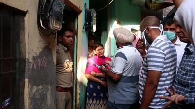 Police investigating the murder at Hallomajra in Chandigarh on Thursday. (Ravi Kumar/HT) Police investigating the murder at Hallomajra in Chandigarh on Thursday. (Ravi Kumar/HT)