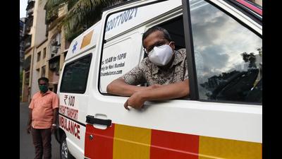 Ambulance owner Raghav Narsalay and his chauffeur start the Rs100 Patient Transport Ambulance service only for the city of Navi Mumbai during Covid pandemic. (BACHCHAN KUMAR/HT PHOTO) Ambulance owner Raghav Narsalay and his chauffeur start the Rs100 Patient Transport Ambulance service only for the city of Navi Mumbai during Covid pandemic. (BACHCHAN KUMAR/HT PHOTO)