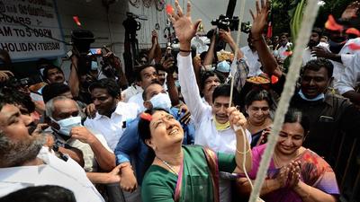 On October 17, on the day AIADMK rang in its golden jubilee year of founding, Sasikala, along with her supporters, went to party founder M G Ramachandran’s (MGR) memorial to unveil a plaque with an engraving identifying her as general secretary. (PTI) On October 17, on the day AIADMK rang in its golden jubilee year of founding, Sasikala, along with her supporters, went to party founder M G Ramachandran’s (MGR) memorial to unveil a plaque with an engraving identifying her as general secretary. (PTI)