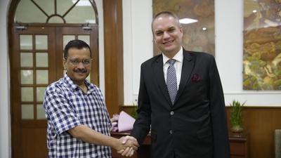 Delhi chief minister Arvind Kejriwal with Polish ambassador Adam Burakowski. (Sourced)