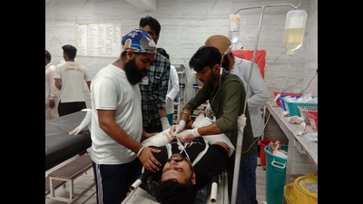 An injured being treated at a hospital in Bathinda on Thursday. The group clash took place near a park, police said. An injured being treated at a hospital in Bathinda on Thursday. The group clash took place near a park, police said.