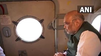 Amit Shah conducts aerial survey of rain-battered Uttarakhand. (ANI) Amit Shah conducts aerial survey of rain-battered Uttarakhand. (ANI)