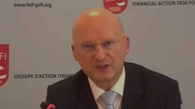 Dr Marcus Pleyer addresses the press after the conclusion of FATF's three-day plenary session.&nbsp; (ANI)