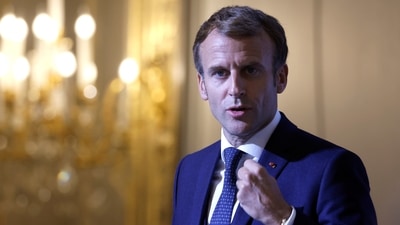 French president Emmanuel Macron delivers a speech during a ceremony on the eve of the Paris International Contemporary Art Fair (FIAC) at the Elysee Presidential Palace in Paris. (File Photo / REUTERS)