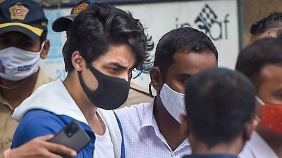 File image of Bollywood actor Shah Rukh Khan's son Aryan Khan being taken to Arthur Road jail from the NCB office. (PTI)