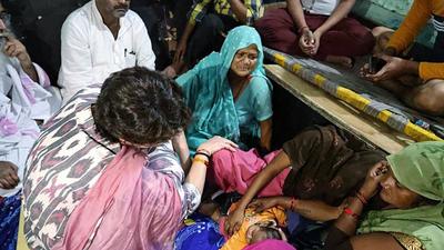 Congress General Secretary Priyanka Gandhi Vadra offers condolences to the family members of sanitation worker Arun Valmiki, who died on Tuesday in custody of Agra police. (ANI)