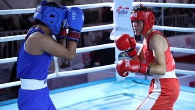 Boxers in action during the women's nationals