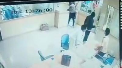 CCTV footage of the incident at the Bank of Maharashtra branch at Pimparkhed in Shirur taluka of Pune district. (CCTV FOOTAGE)