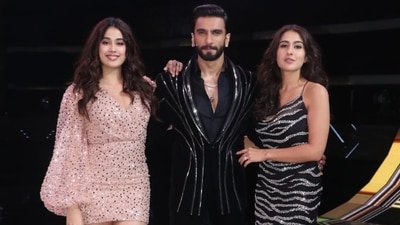Janhvi Kapoor and Sara Ali Khan with Ranveer Singh at The Big Picture show. (Varinder Chawla) Janhvi Kapoor and Sara Ali Khan with Ranveer Singh at The Big Picture show. (Varinder Chawla)