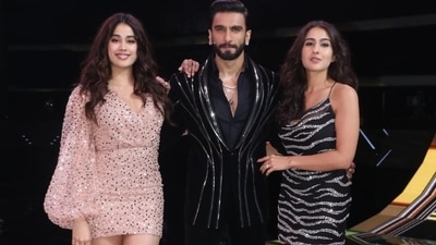 Janhvi Kapoor and Sara Ali Khan with Ranveer Singh at The Big Picture show. (Varinder Chawla) Janhvi Kapoor and Sara Ali Khan with Ranveer Singh at The Big Picture show. (Varinder Chawla)
