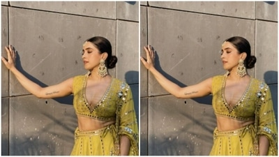 Sanya matched her state of mind in a bright yellow lehenga as she posed in an outdoor setup. (Instagram/@sanyamalhotra_) Sanya matched her state of mind in a bright yellow lehenga as she posed in an outdoor setup. (Instagram/@sanyamalhotra_)