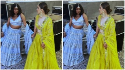 Sanya and Anjali wore contrasting colours of yellow and light blue as they looked away from the camera. (Instagram/@sanyamalhotra_) Sanya and Anjali wore contrasting colours of yellow and light blue as they looked away from the camera. (Instagram/@sanyamalhotra_)