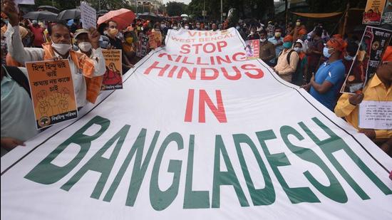 VHP activists were taking out a Bangladesh protest rally in Tripura’s Gomati district when the police told them not to proceed further. (Representative image) (Samir Jana/HT Photo) VHP activists were taking out a Bangladesh protest rally in Tripura’s Gomati district when the police told them not to proceed further. (Representative image) (Samir Jana/HT Photo)