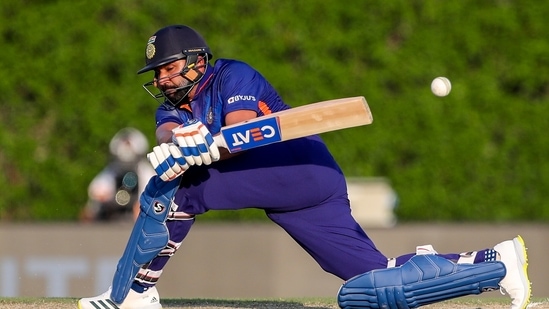 India's Rohit Sharma bats during the Cricket Twenty20 World Cup warm-up match between India and Australia in Dubai, UAE, Wednesday, Oct. 20, 2021.(AP/PTI)