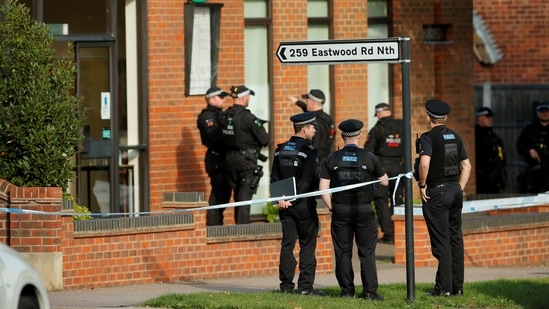 Police officers at the scene where MP David Amess was stabbed during constituency surgery in Leigh-on-Sea.(Reuters File Photo)