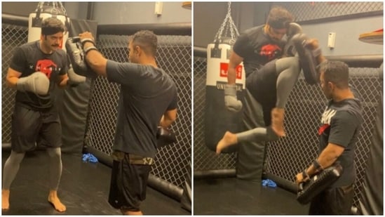 Ali Fazal, in flying knee mode, at his Muay Thai Fight(Instagram/@rohityson)