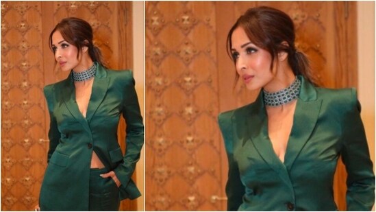 Malaika Arora opted for a diamond and stone choker to compliment her bold, classy look.(Instagram/@malaikaaroraofficial)