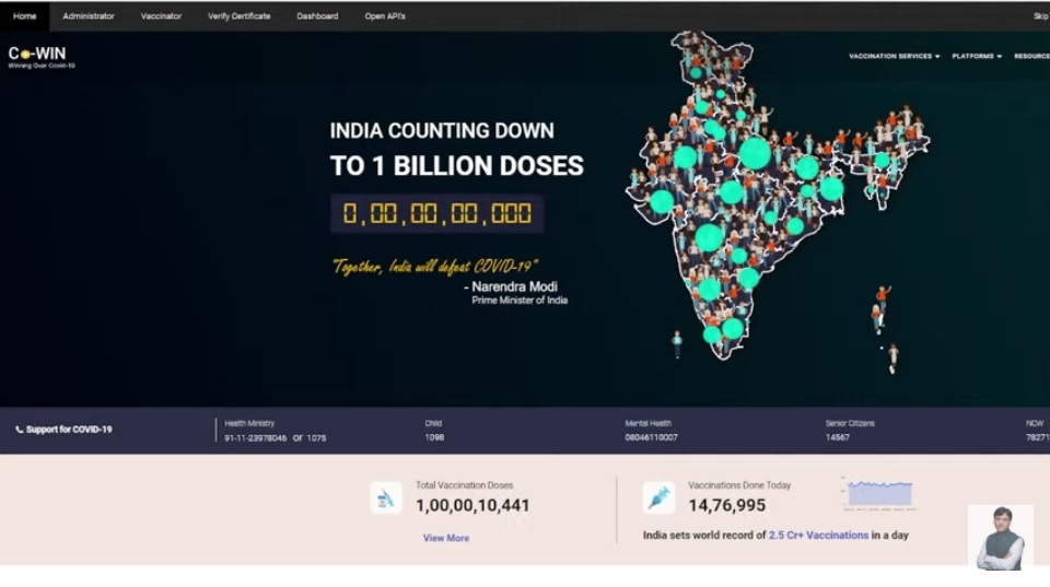 A countdown started by the health ministry shows 1 billion doses milestone. A countdown started by the health ministry shows 1 billion doses milestone.