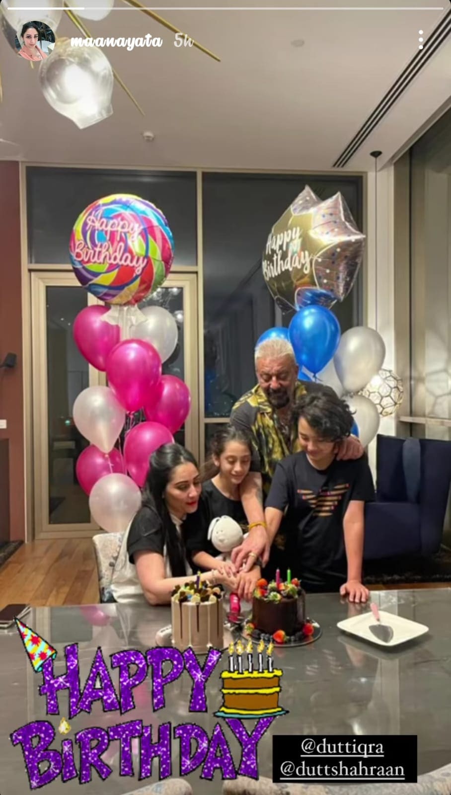 Maanayata Dutt and Sanjay Dutt celebrating their children, Iqra and Shahraan's birthday(Instagram)