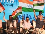 Delhi Chief Minister Arvind Kejriwal, Deputy Chief Minister Manish Sisodia and Principal Secretary of Education H. Rajesh Prasad wave the National flags during the launch of 'Deshbhakti Curriculum' in Delhi Government schools. Delhi Chief Minister Arvind Kejriwal, Deputy Chief Minister Manish Sisodia and Principal Secretary of Education H. Rajesh Prasad wave the National flags during the launch of 'Deshbhakti Curriculum' in Delhi Government schools.