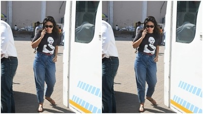 She left her hair open and accessorised her look with tinted shades as she looked away from the camera. (HT Photos/Varinder Chawla) She left her hair open and accessorised her look with tinted shades as she looked away from the camera. (HT Photos/Varinder Chawla)