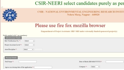 CSIR NEERI recruitment: Apply for various posts of Project Assistant and Project Associate, check details here CSIR NEERI recruitment: Apply for various posts of Project Assistant and Project Associate, check details here
