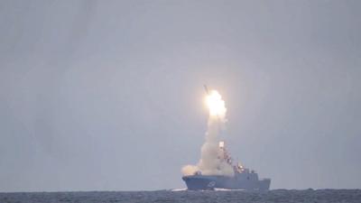Russian Zircon hypersonic cruise missile is launched from the Admiral Groshkov frigate, in the White Sea, north of Russia. The Russian military has reported a successful test launch of the new Zircon hypersonic cruise missile, giving the news to Russian President Vladimir Putin on his 68th birthday. (Russian Defense Ministry Press Service via AP) Russian Zircon hypersonic cruise missile is launched from the Admiral Groshkov frigate, in the White Sea, north of Russia. The Russian military has reported a successful test launch of the new Zircon hypersonic cruise missile, giving the news to Russian President Vladimir Putin on his 68th birthday. (Russian Defense Ministry Press Service via AP)
