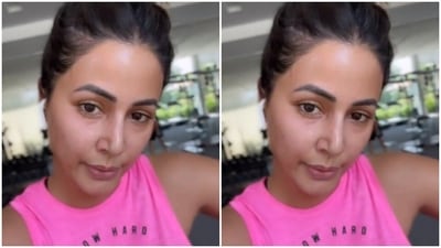 Hina sported a pink sleeveless top for her gym session. (Instagram/@realhinakhan) Hina sported a pink sleeveless top for her gym session. (Instagram/@realhinakhan)