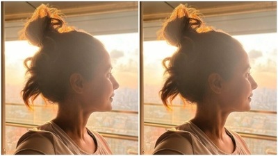 “I am forever that girl, who gets really excited when the sky is in pretty colors,” she wrote in her caption. (Instagram/@realhinakhan) “I am forever that girl, who gets really excited when the sky is in pretty colors,” she wrote in her caption. (Instagram/@realhinakhan)