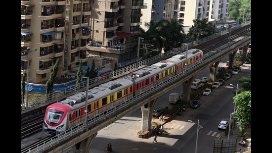 Navi Mumbai Metro. It has received Interim Speed Certificate for stations 7 to 11 on the Pendhar-Central Park route. (BACHCHAN KUMAR/HT FILE PHOTO)