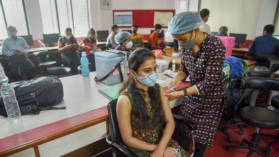 A beneficiary receives a dose of Covid-19 vaccine in Navi Mumbai on Friday. The Centre has written to states over delay in administering the second dose of the vaccine. (PTI)