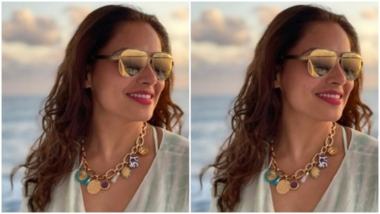 Bipasha accessorised her look for the day with gold tinted shades(Instagram/@bipashabasu)