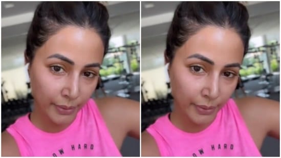 Hina sported a pink sleeveless top for her gym session.(Instagram/@realhinakhan)
