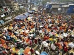 A crowded market ahead of Durga Puja, in Kolkata on Oct 11. (PTI) A crowded market ahead of Durga Puja, in Kolkata on Oct 11. (PTI)