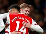 Emile Smith Rowe celebrates after scoring Arsenal's third goal during the Premier League game against Aston Villa.(AP) Emile Smith Rowe celebrates after scoring Arsenal's third goal during the Premier League game against Aston Villa.(AP)