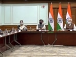 Prime Minister Narendra Modi at the meeting with seven vaccine manufacturers on the occasion of India achieving 100-crore vaccine doses milestone. (Screengrab) Prime Minister Narendra Modi at the meeting with seven vaccine manufacturers on the occasion of India achieving 100-crore vaccine doses milestone. (Screengrab)