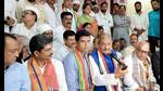 Senior Congress leader Pramod Tiwari addressing a press conference in Varanasi ahead of Pratigya Yatra. (HT photo) Senior Congress leader Pramod Tiwari addressing a press conference in Varanasi ahead of Pratigya Yatra. (HT photo)