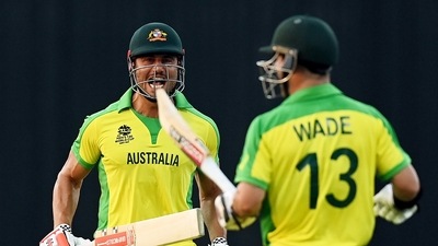 Australia's Marcus Stoinis and Mathew Wade celebrate after winning the match against South Africa during the ICC Men's T20 World Cup 2021 between Australia and South Africa at Sheikh Zayed Stadium, in Abu Dhabi on Saturday. (ANI) Australia's Marcus Stoinis and Mathew Wade celebrate after winning the match against South Africa during the ICC Men's T20 World Cup 2021 between Australia and South Africa at Sheikh Zayed Stadium, in Abu Dhabi on Saturday. (ANI)
