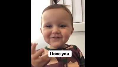 Baby girl gives pep talk. (Instagram/@thedimifamily)