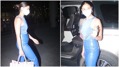 Alia rounded off the look with a Christian Dior book tote bag, sleek hairdo, and hoop earrings. Which look do you like the most? (HT Photo/Varinder Chawla) Alia rounded off the look with a Christian Dior book tote bag, sleek hairdo, and hoop earrings. Which look do you like the most? (HT Photo/Varinder Chawla)